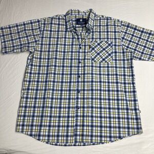 Rocawear Classic Men's 2X Short Sleeve Casual Button Up Shirt Blue Yellow Plaid